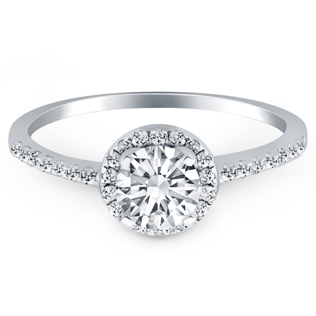 14k White Gold Diamond Halo Collar Engagement Ring by Bids.com