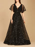 Cape Sleeve Beaded Gown in Black - OUTLET by Lara New York