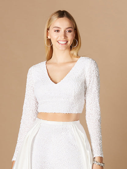 Long Sleeve V-Neck Beaded Top by Lara New York