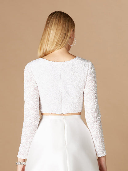 Long Sleeve V-Neck Beaded Top by Lara New York