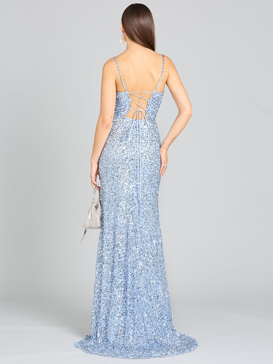 Beaded V Neck Dress with Slit | 29310 by Lara New York