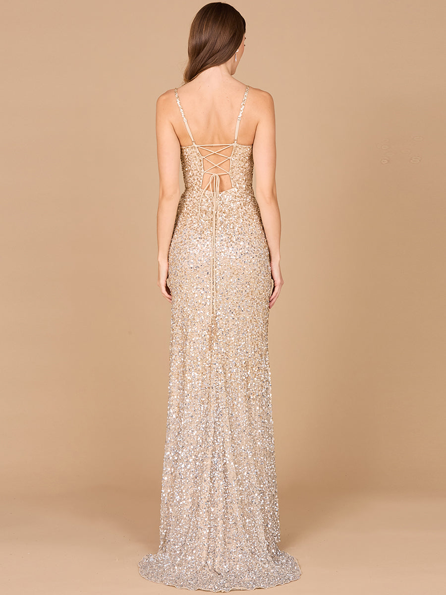 Beaded V Neck Dress with Slit | 29310 by Lara New York