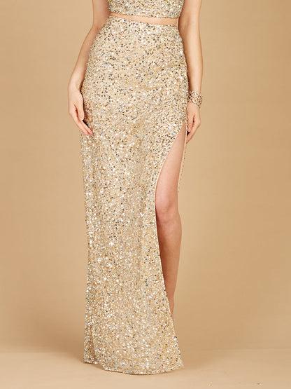 Long Side-Slit Beaded Skirt by Lara New York