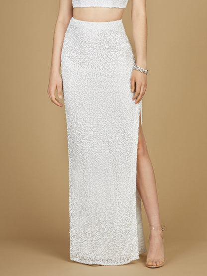 Long Side-Slit Beaded Skirt by Lara New York