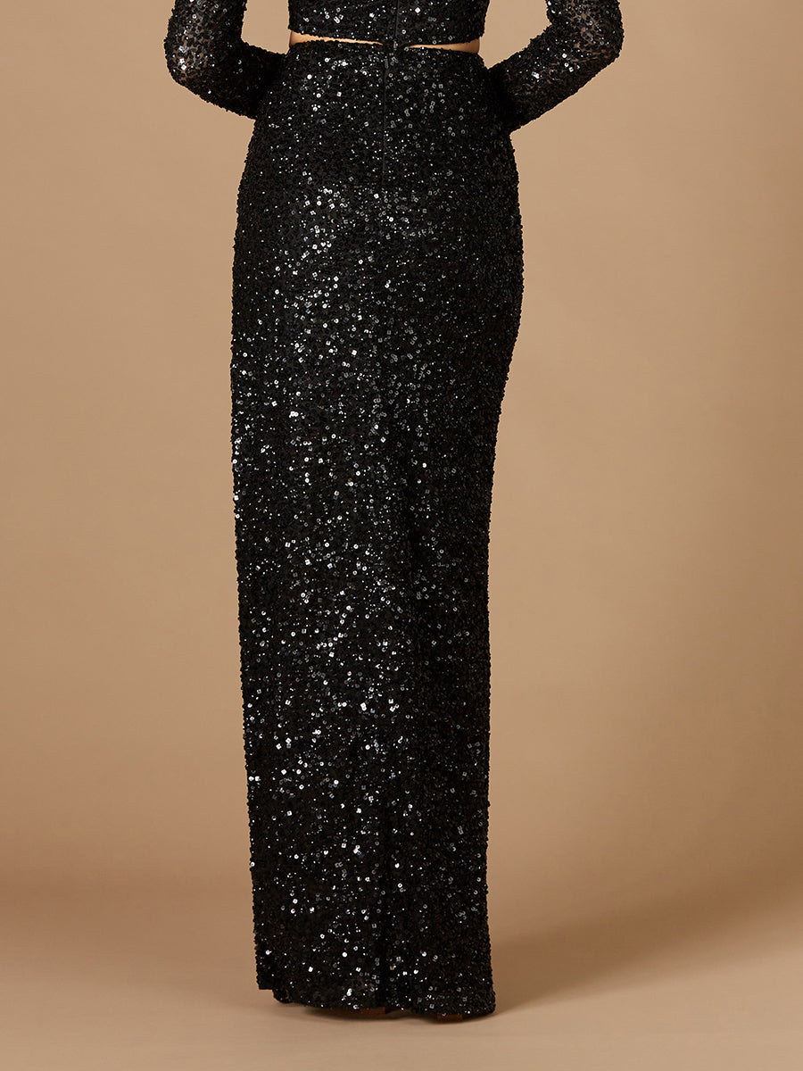 Long Side-Slit Beaded Skirt by Lara New York