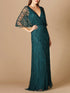 Illusion Cape Sleeve Beaded Gown by Lara New York