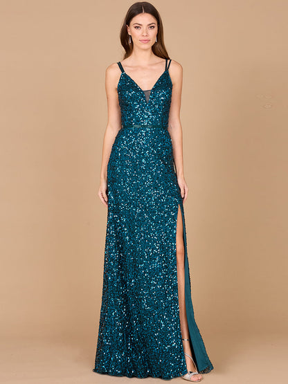 Beaded Prom Dress with High Slit by Lara New York