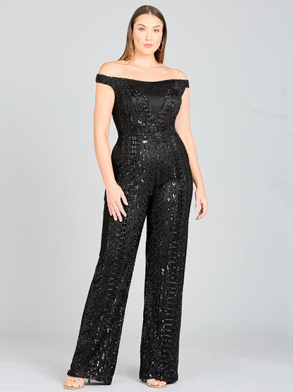Beaded Off Shoulder Jumpsuit by Lara New York