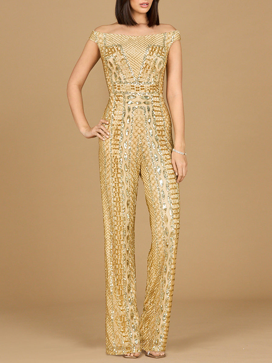 Beaded Off Shoulder Jumpsuit by Lara New York