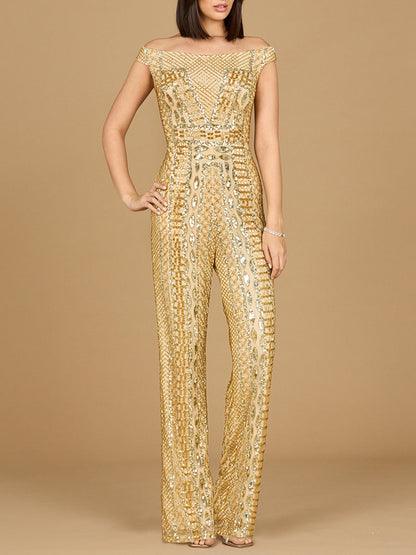 Beaded Off Shoulder Jumpsuit by Lara New York