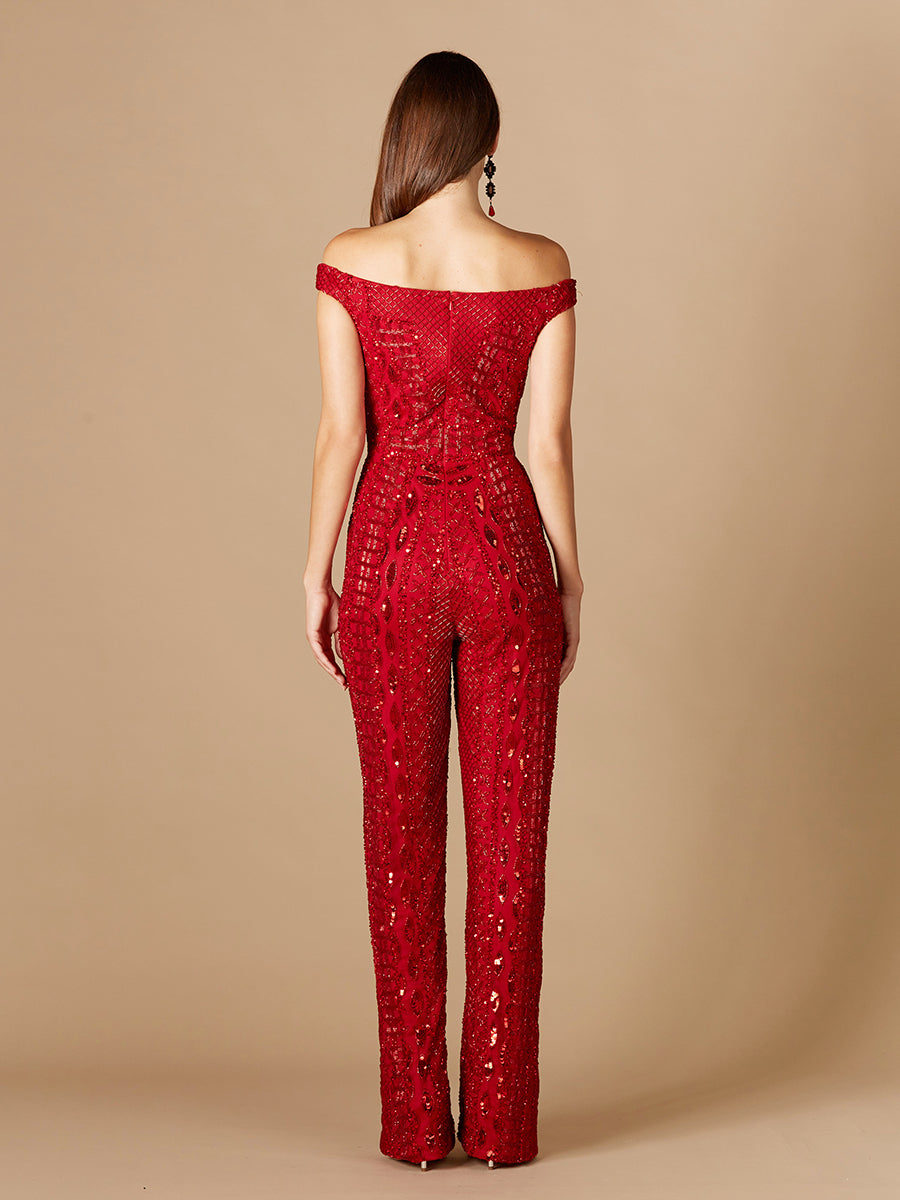 Beaded Off Shoulder Jumpsuit by Lara New York