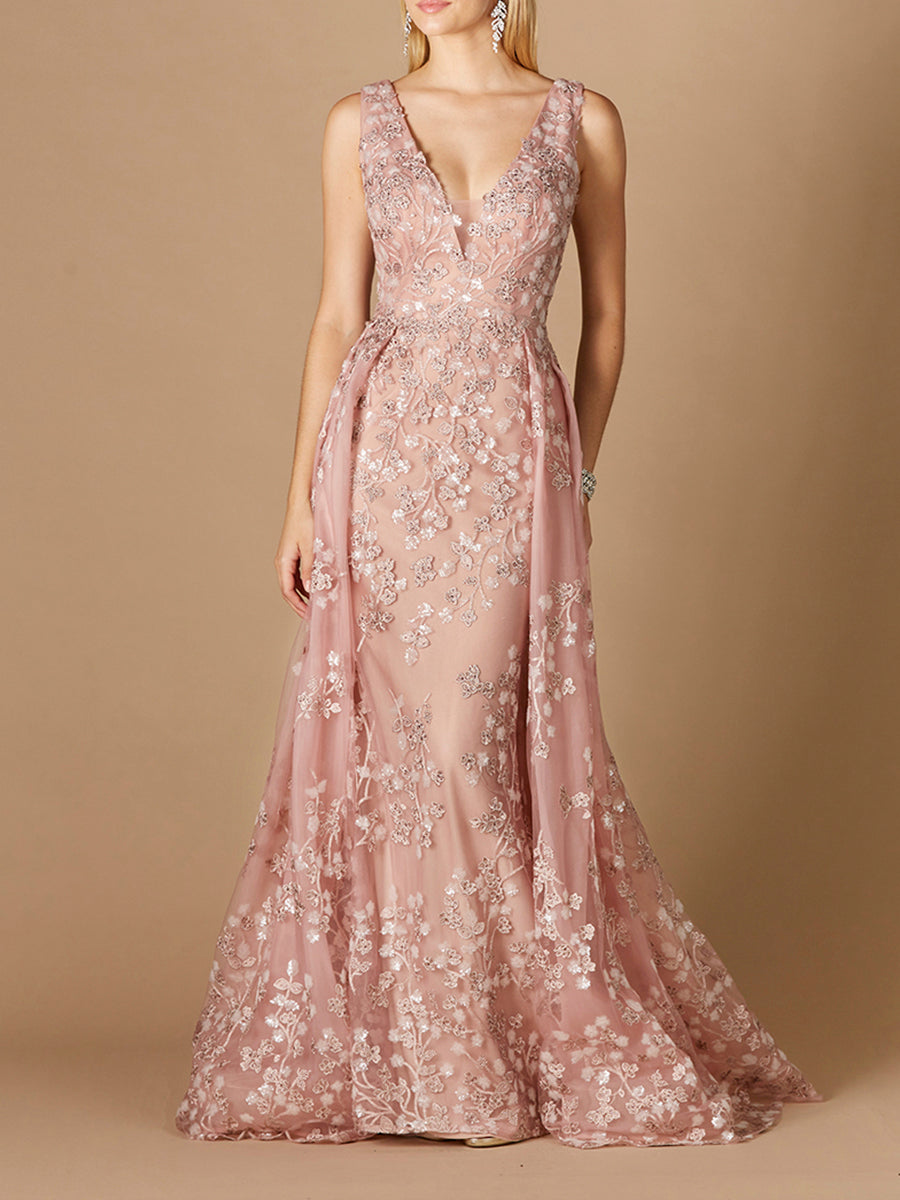 Floral Applique Overskirt Dress by Lara New York