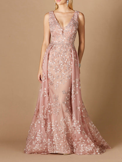 Floral Applique Overskirt Dress by Lara New York