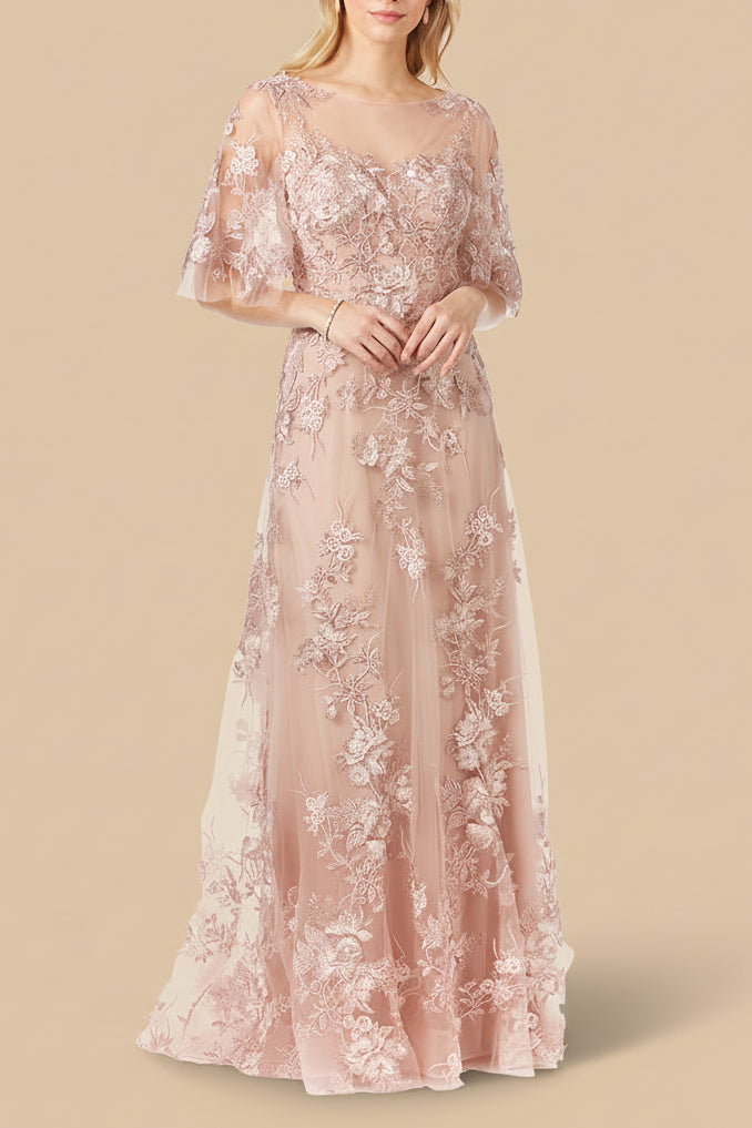 Cape Sleeve Lace Modest Gown by Lara New York