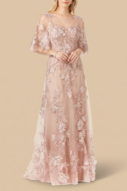 Cape Sleeve Lace Modest Gown by Lara New York