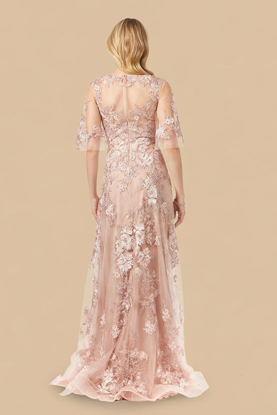 Cape Sleeve Lace Modest Gown by Lara New York