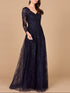 Long Sleeve V-Neck Lace Gown by Lara New York