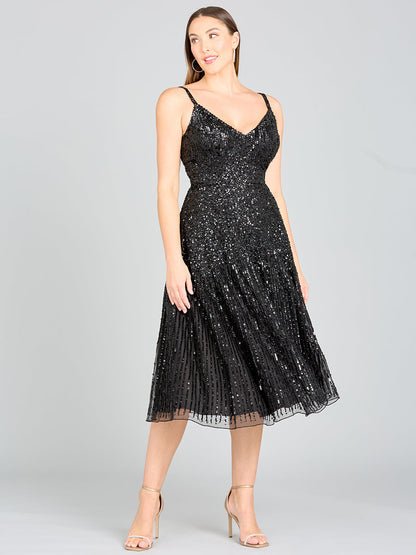 Flowing, Sequin Midi Dress by Lara New York