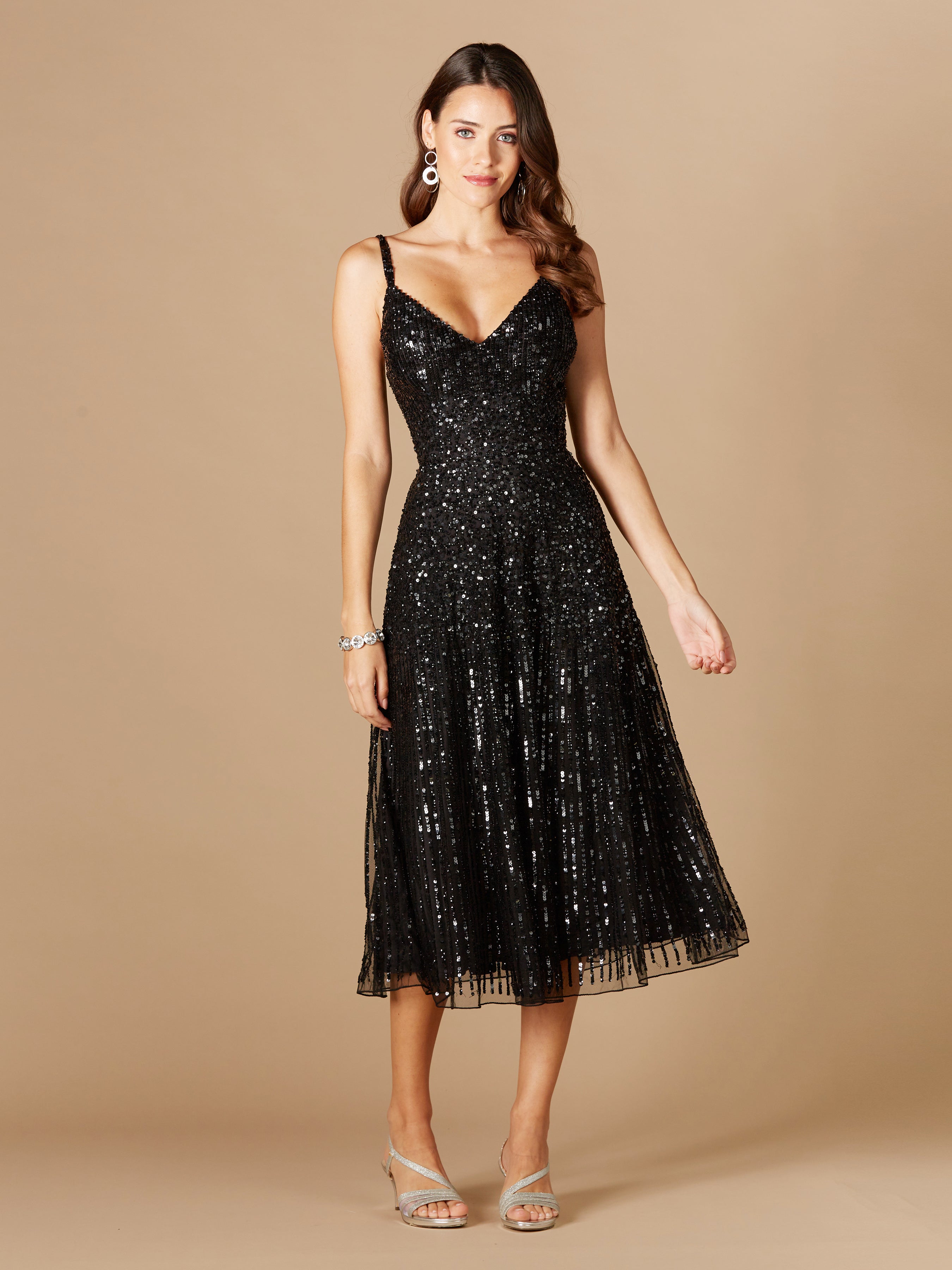Flowing, Sequin Midi Dress by Lara New York