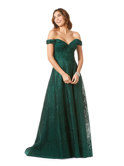 Tonal Beaded Off Shoulder Ballgown by Lara New York