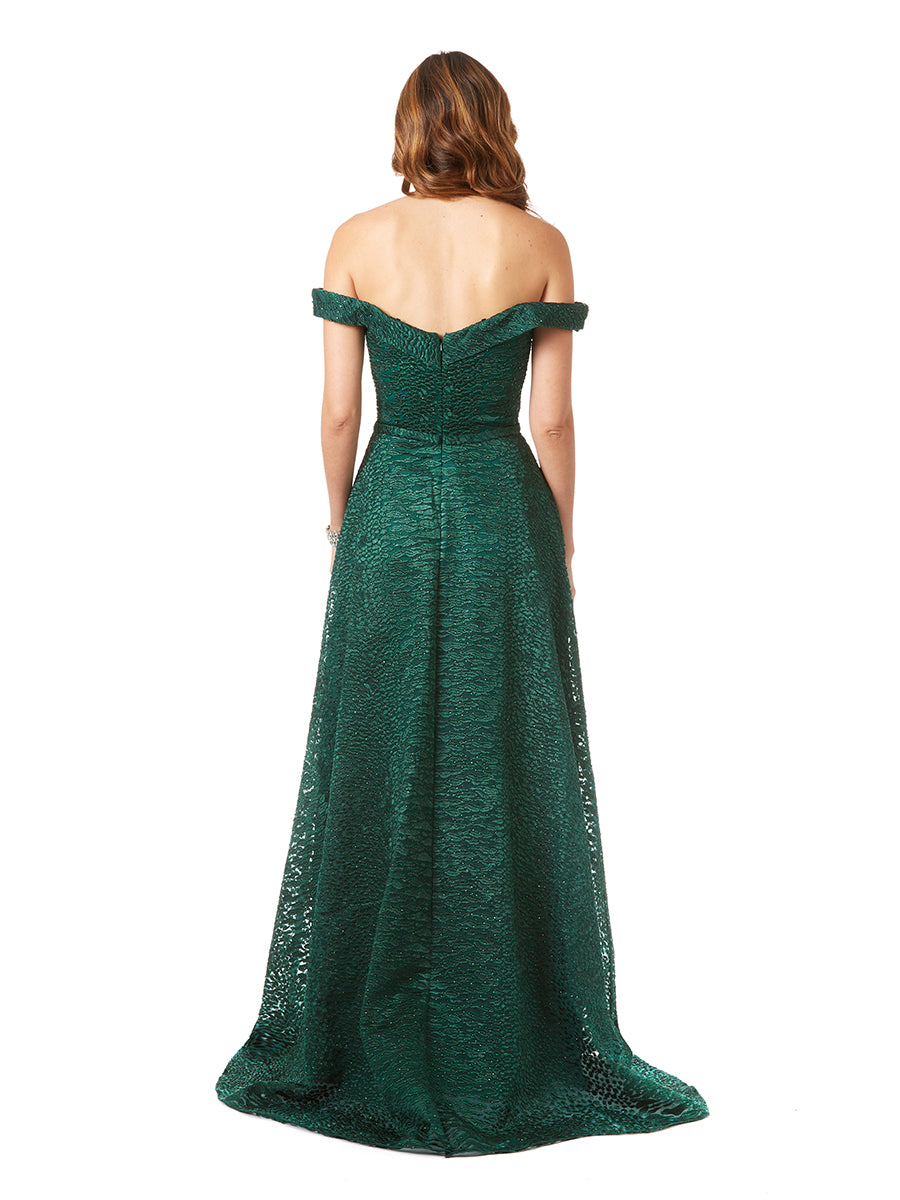Tonal Beaded Off Shoulder Ballgown by Lara New York