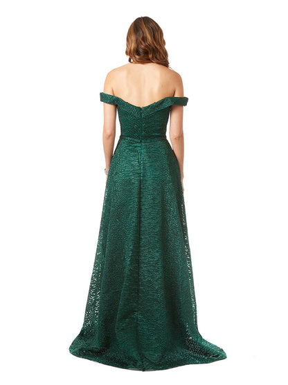 Tonal Beaded Off Shoulder Ballgown by Lara New York