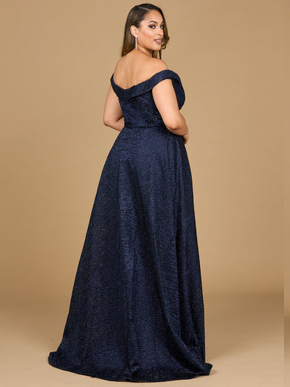 Tonal Beaded Off Shoulder Ballgown by Lara New York