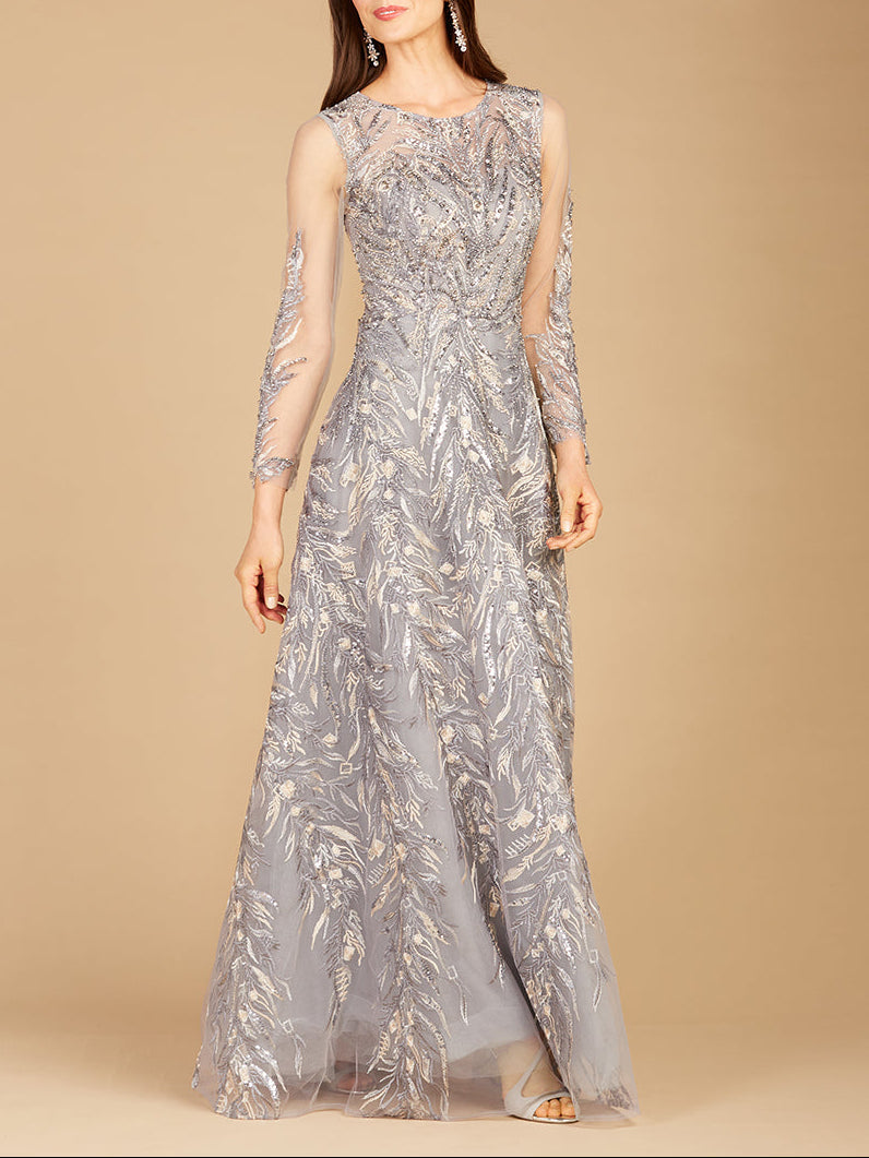 High Neck, Long Sleeve Ball Gown by Lara New York