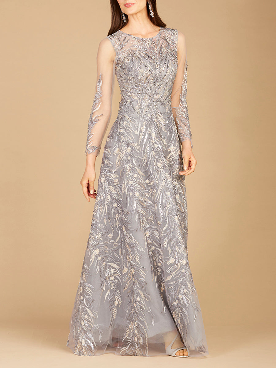 High Neck, Long Sleeve Ball Gown by Lara New York