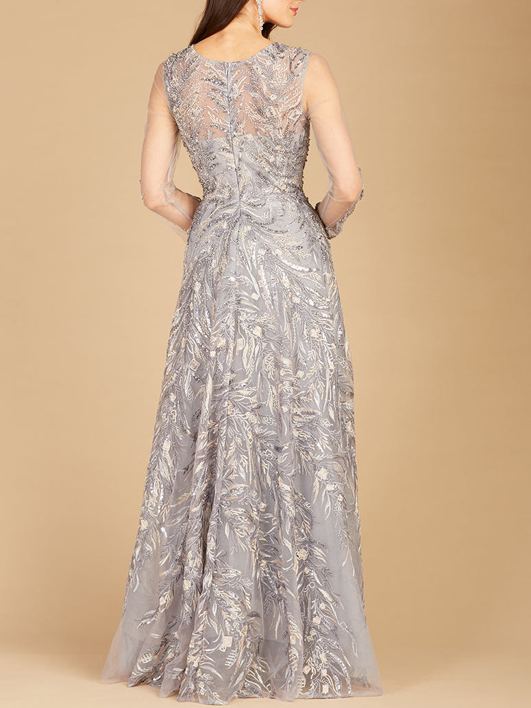 High Neck, Long Sleeve Ball Gown by Lara New York