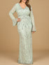 Long Bell Sleeve V-Neck Beaded Gown by Lara New York