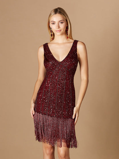 Beaded Fringe Cocktail Dress by Lara New York