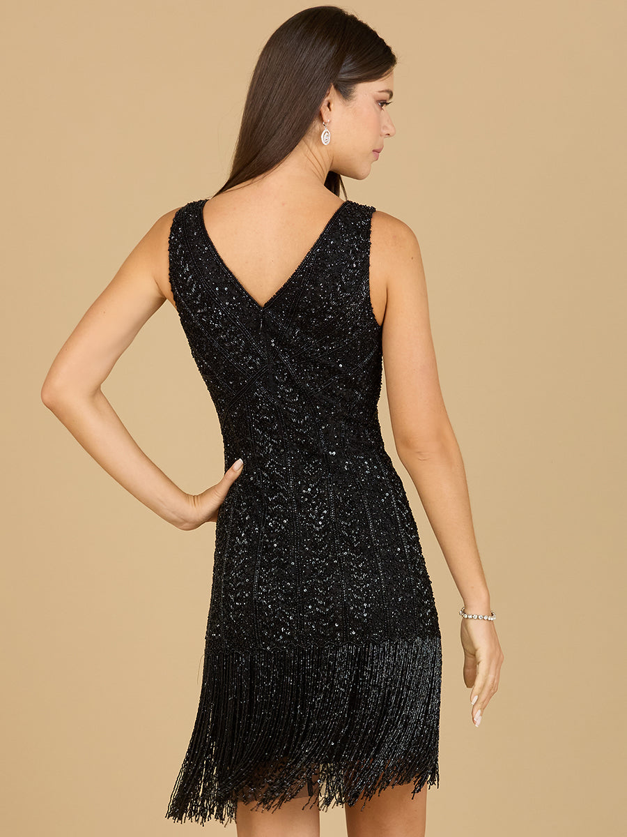 Beaded Fringe Cocktail Dress by Lara New York