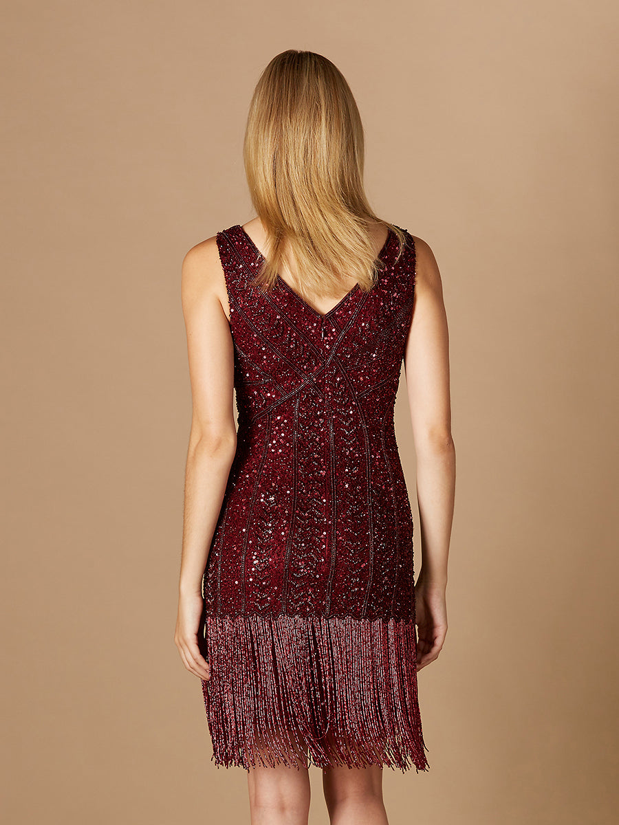 Beaded Fringe Cocktail Dress by Lara New York
