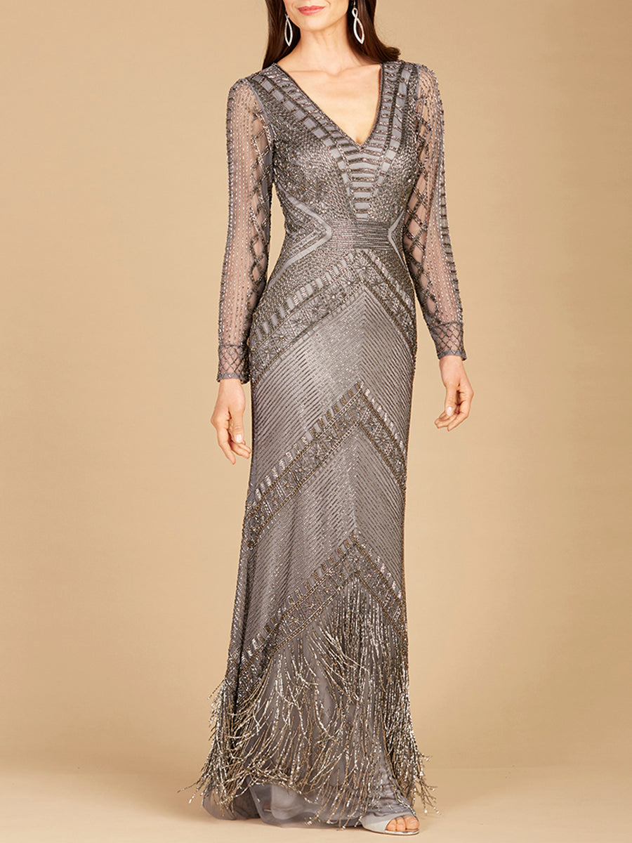 Long Sleeve Fringe Dress by Lara New York