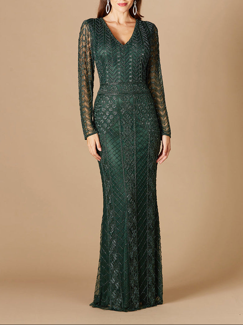 Long Sleeve Beaded Dress by Lara New York