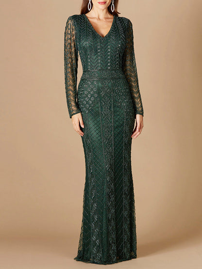 Long Sleeve Beaded Dress by Lara New York