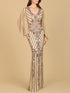 Long Flutter Sleeves Beaded Dress by Lara New York