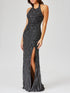 Giselle Beaded Halter Gown with Slit by Lara New York