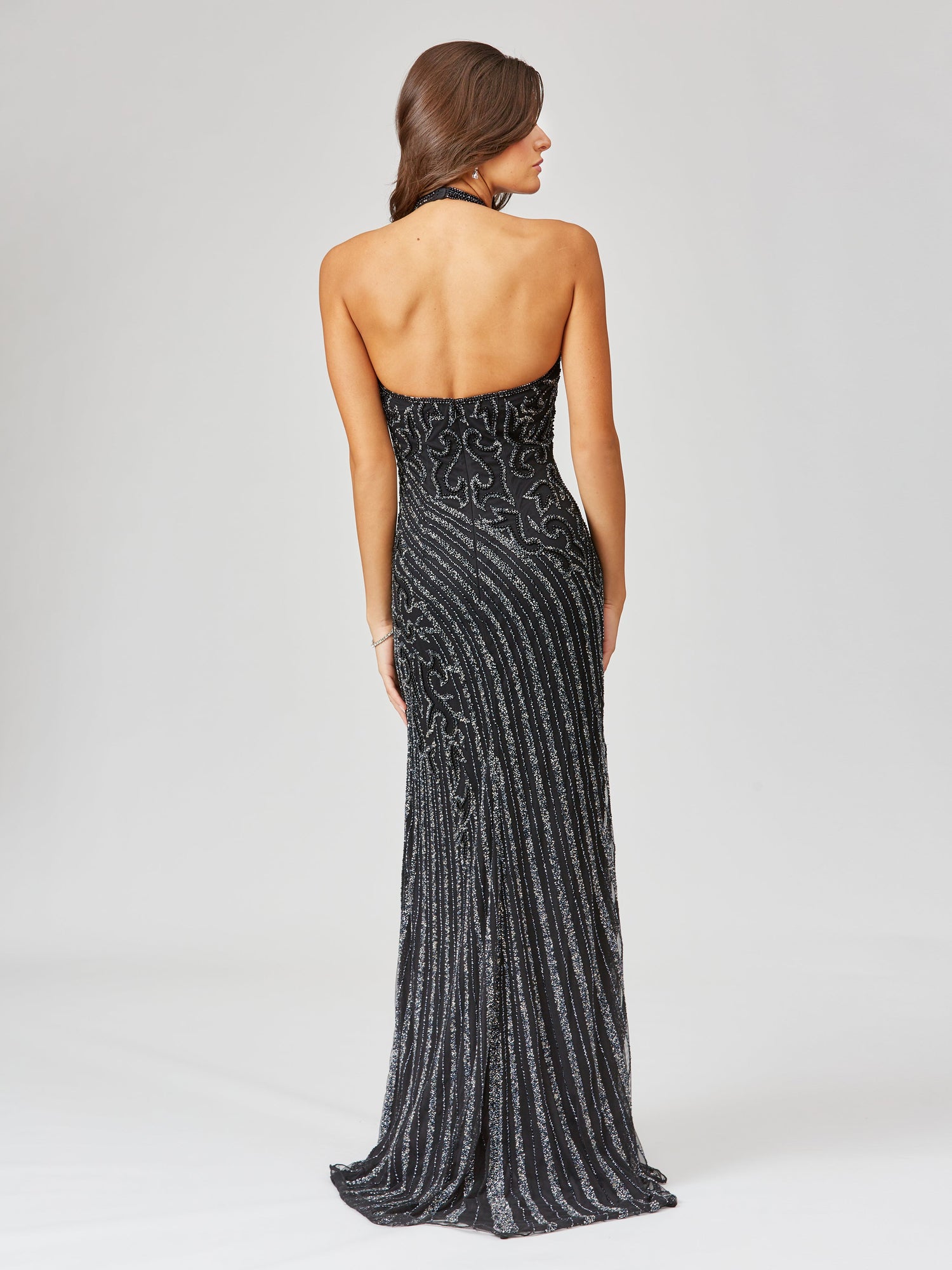 Giselle Beaded Halter Gown with Slit by Lara New York