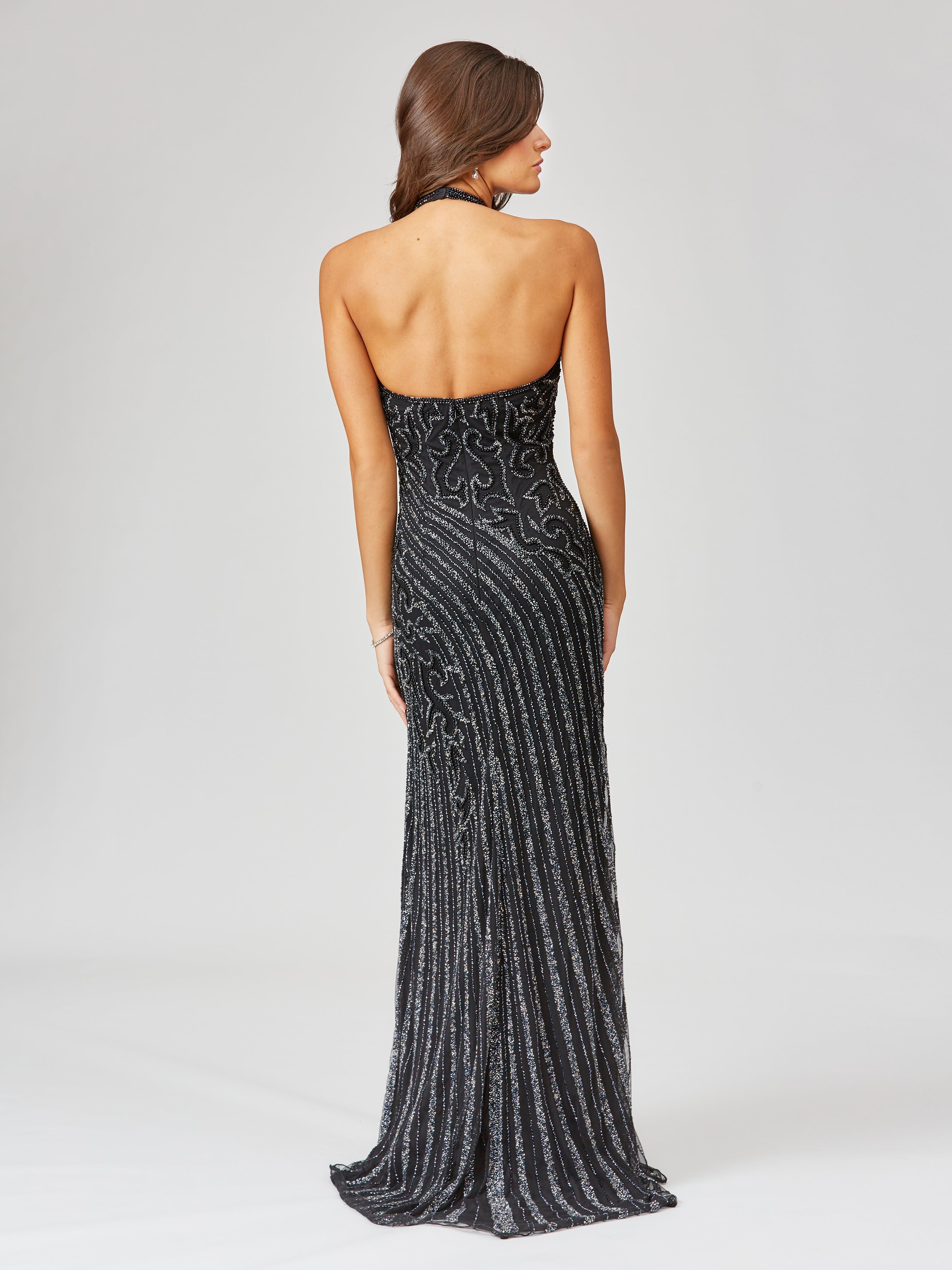 Giselle Beaded Halter Gown with Slit by Lara New York