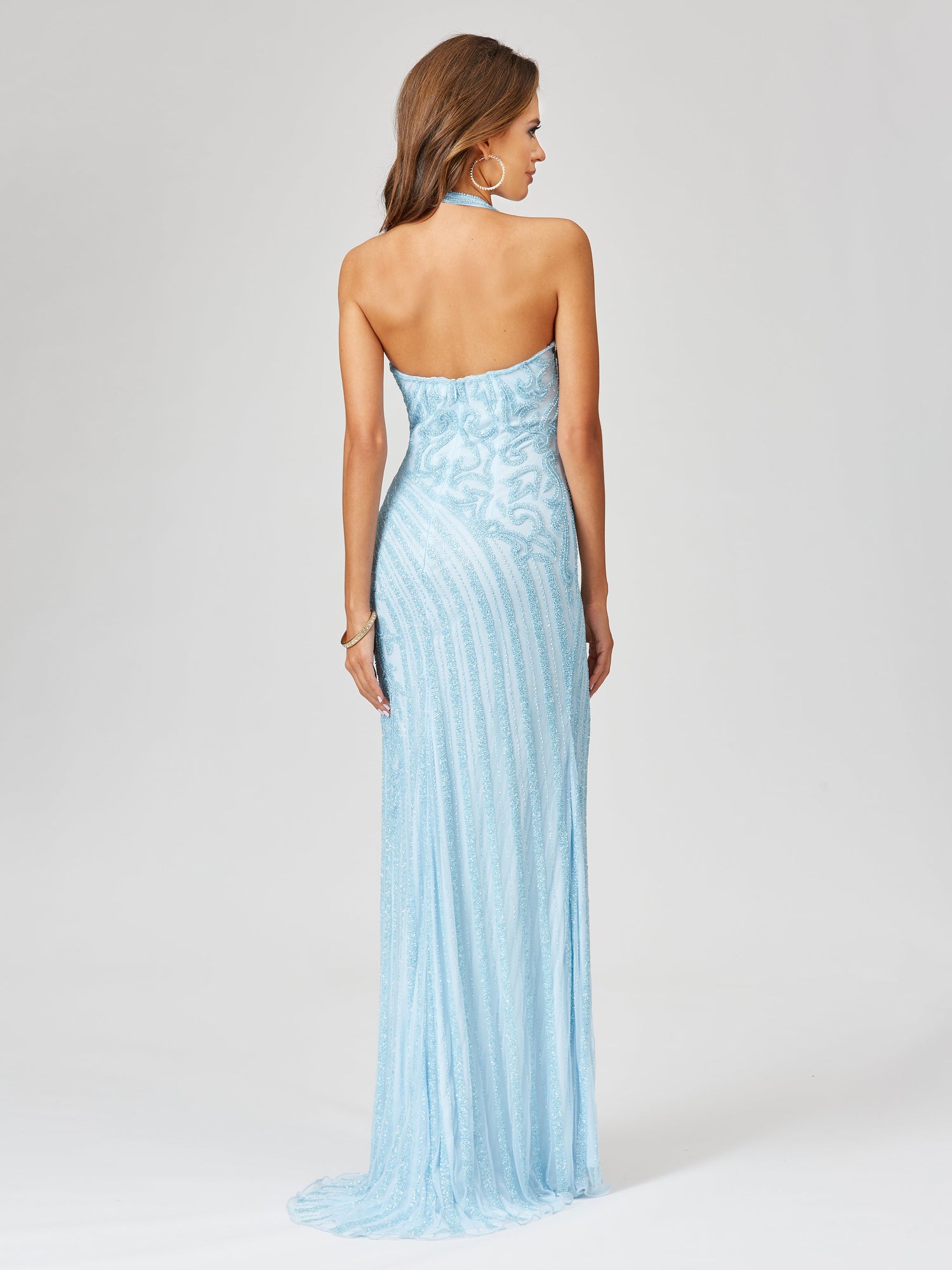 Giselle Beaded Halter Gown with Slit by Lara New York