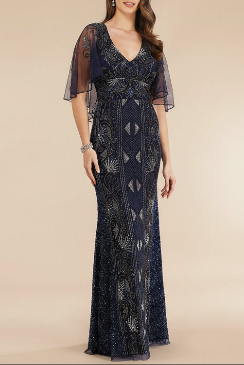 Lara 29393 - Cape Sleeve Beaded Gown by Lara New York