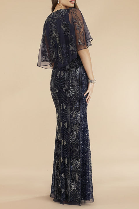 Lara 29393 - Cape Sleeve Beaded Gown by Lara New York