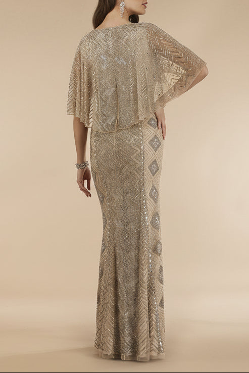 Lara 29397 - Cape Sleeve V-Neck Beaded Gown - OUTLET by Lara New York
