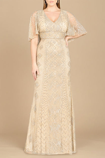 Lara 29397 - Cape Sleeve V-Neck Beaded Gown - OUTLET by Lara New York