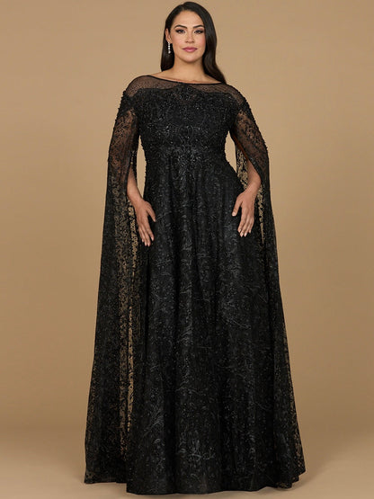 Lace Gown with Dramatic Cape Sleeves | Lara 29454 by Lara New York