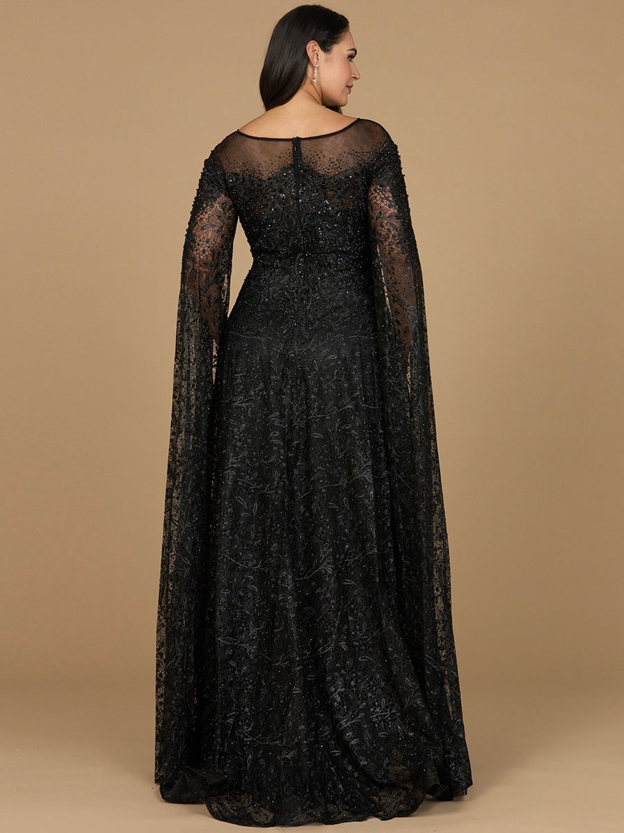 Lace Gown with Dramatic Cape Sleeves | Lara 29454 by Lara New York