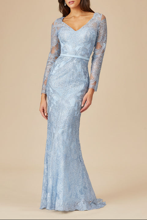 Long Sleeve Lace Mermaid Gown by Lara New York
