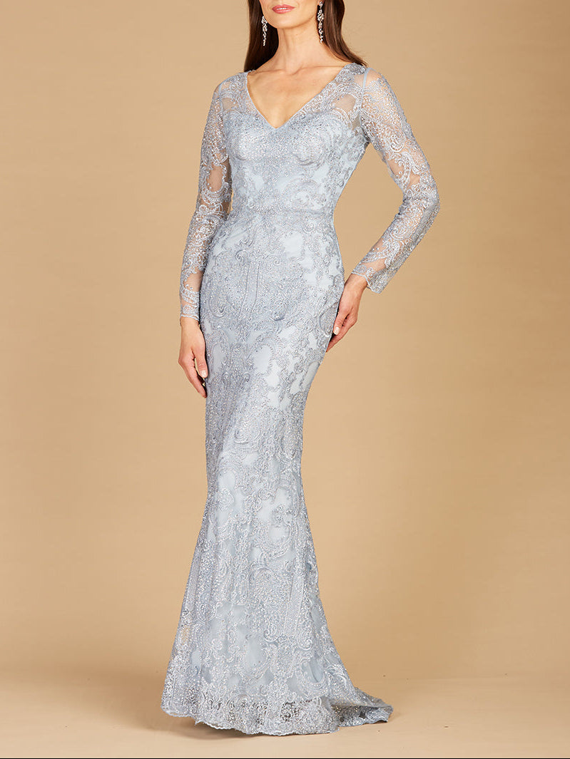 Long Sleeve Lace Mermaid Gown by Lara New York